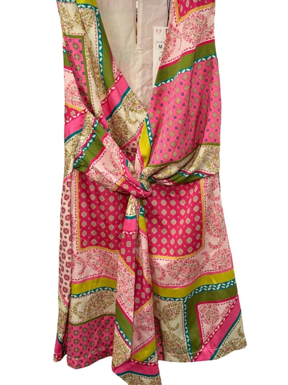Zara Pink Multicolor patchwork, print dress satin V-neck - Picture 7 of 7